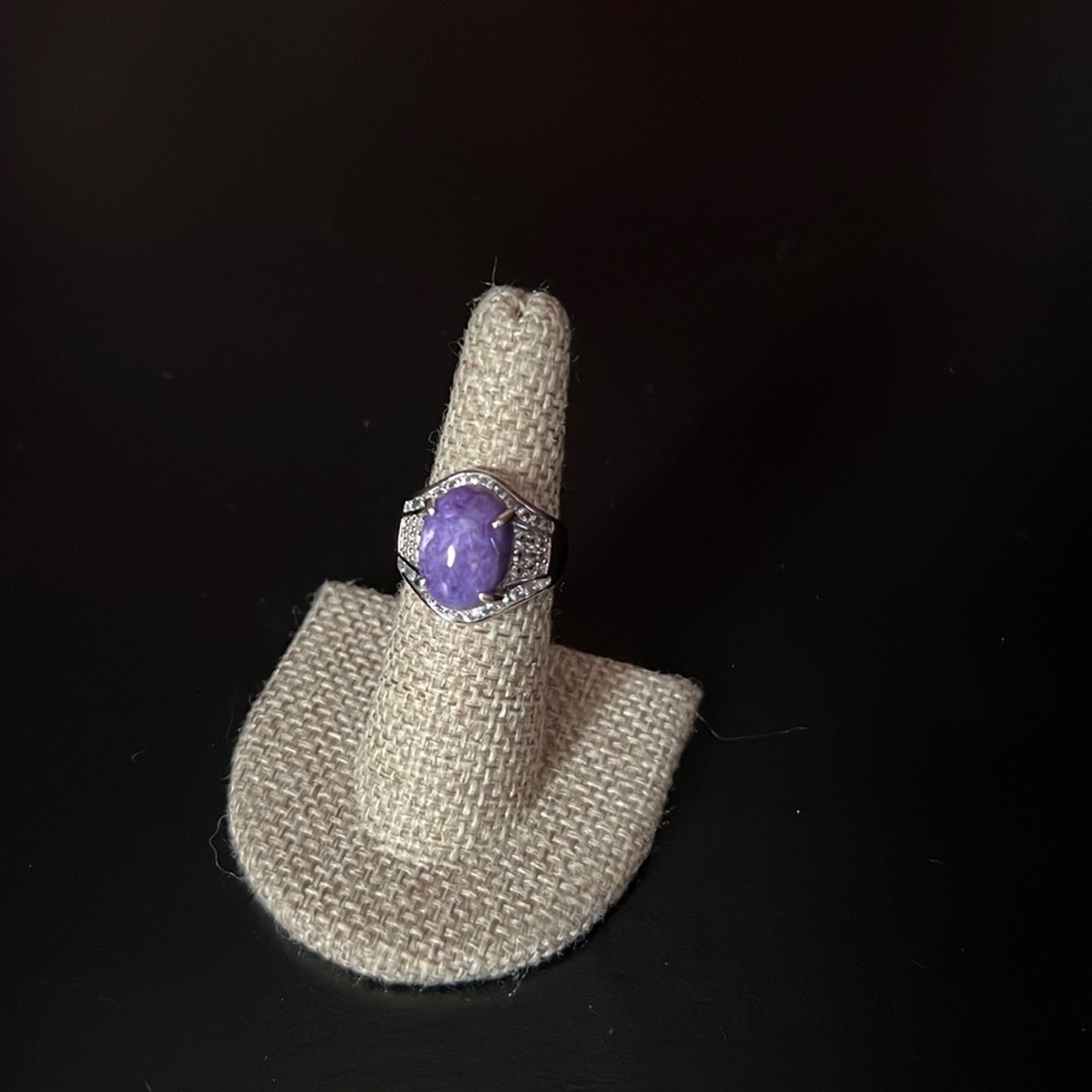 Silver diamond gemstone ring